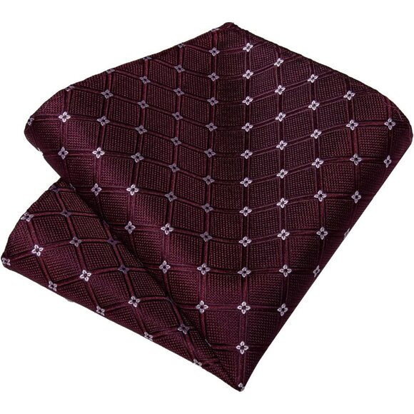 🆕Men Purple Plaid Silk Checkered Necktie Pocket Square Cufflinks Tie Clip Set - Picture 8 of 8